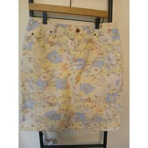 Liz Claiborne Yellow Multi Color Floral Fivce Pocket Denim Mini Skirt 10